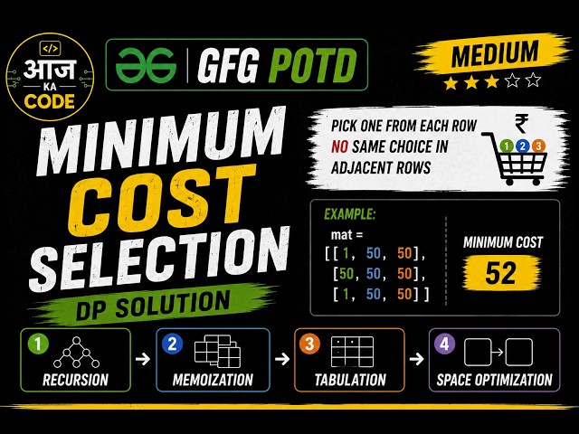 Minimum Cost Selection | Recursion to Space Optimization | DP | GFG POTD | C++