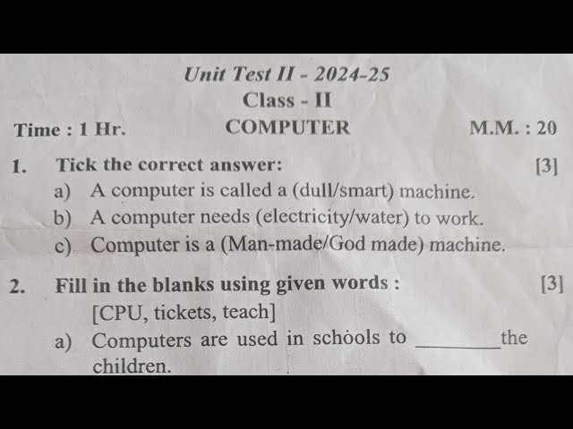 Class 2 Computer Unit Test 2nd Questions Paper (Answer Analysis)