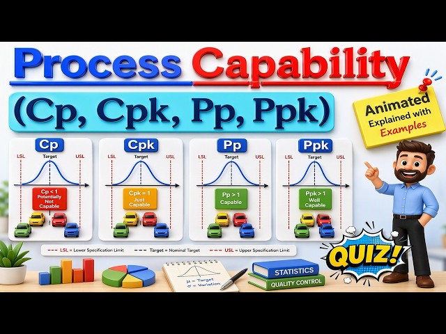 What is Process Capability Cp Cpk ? | Explaining Cp, Cpk, Pp, Ppk with Animated Examples