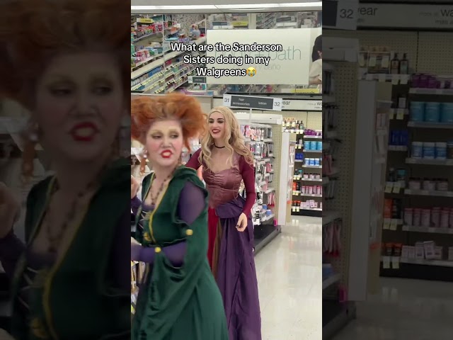 Sanderson Sisters in Walgreens😱 #sandersonsisters #hocuspocus #hocuspocus2 #cosplay #cosplayers