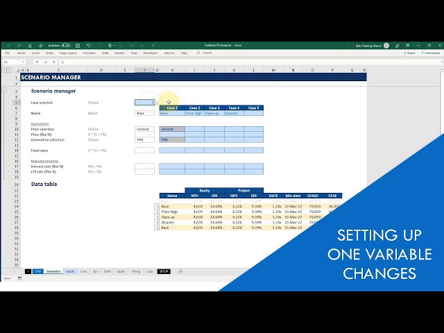 Project Finance: Flexing scenarios through a scenario manager & data table