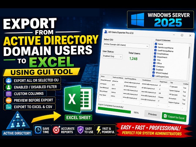How To Export Domain Users From Active Directory to Excel Using a GUI Tool On Windows Server 2025