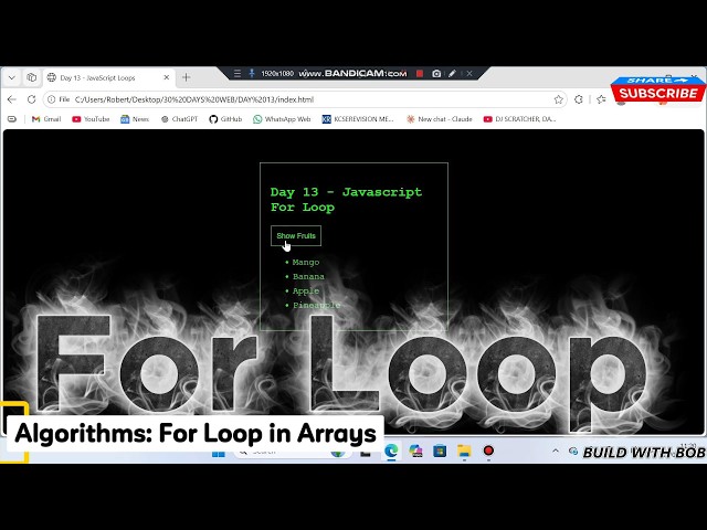 Day 13: JavaScript For Loop Tutorial for Beginners | Loop Through an Array (HTML, CSS & JavaScript)