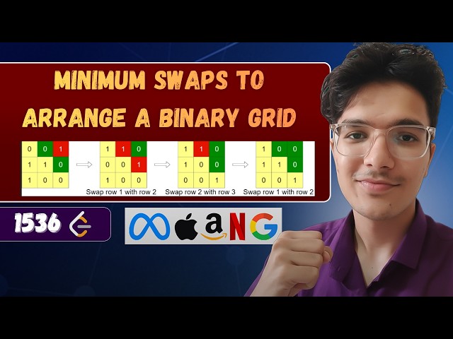 Minimum Swaps to Arrange Binary Grid | LeetCode 1536 | Greedy Selection & Trailing Zeros