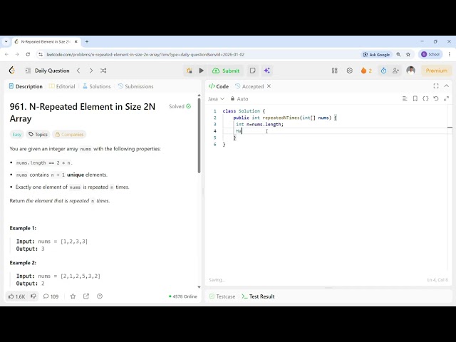 N Repeated Element in Size 2N Array  |  LeetCode -961 | Java