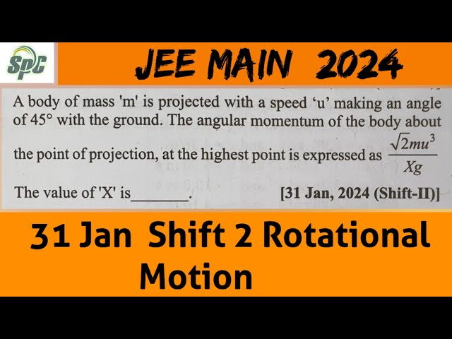 A body of mass m is projected with a speed up making an angle of 45° with the ground . The angular