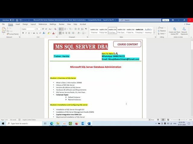 MS SQL DBA Online Training | Third Batch