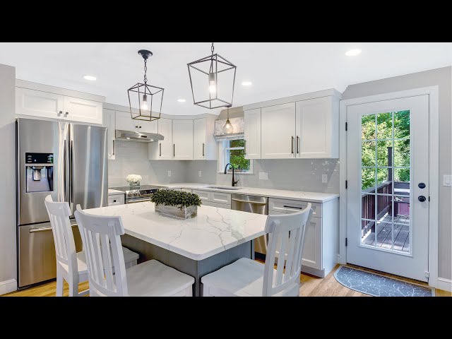 SPLIT LEVEL HOUSE IDEAS | 1960s Home Renovation, Small Island Kitchen Design, All White Kitchen!