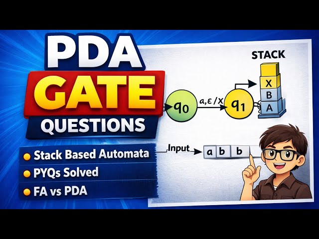 67. PDA GATE Questions | Push Down Automata in Telugu | Push Down Automata Previous Year Problems 