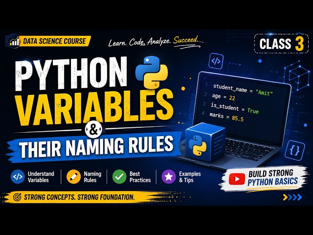 Data Science Full Course in Hindi | Class 3 – Python Variables & Naming Rules (Hindi)