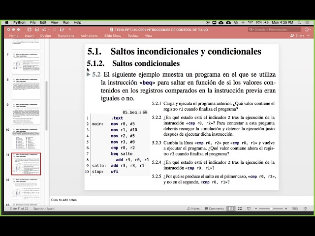 21 Sistemas digitales - QtARMSim, Instrucciones de control de flujo
