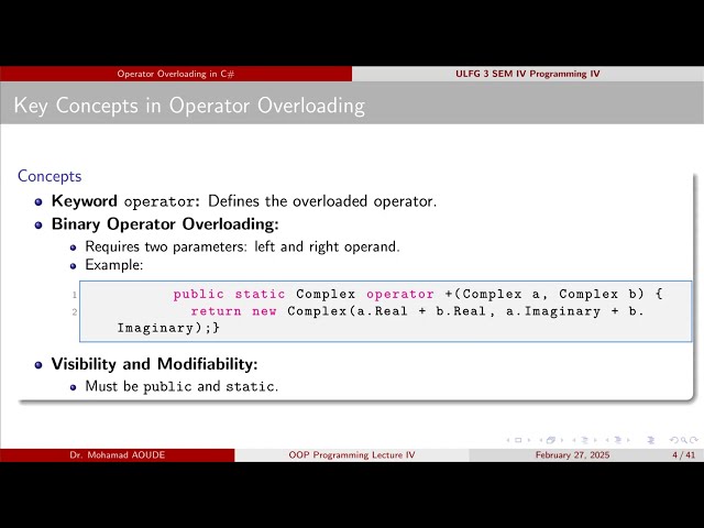 Object-Oriented programming (C#) lecture 04 classes operator overloading part 01