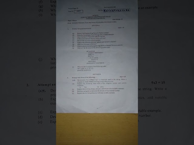 PYTHON PROGRAMMING (KNC302), BTECH 2nd year AKTU 2022-23 EXAM QUESTION PAPER #Aktu #viral #shorts