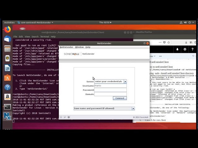 How to install Sonic wall VPNClient NetExtenderGUI on Ubuntu Linux 18.04