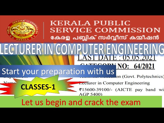 POLYTECHNIC LECTURER COMPUTER ENGINEERING ||KERALA PSC || FREE CLASSESS||CLASS-1