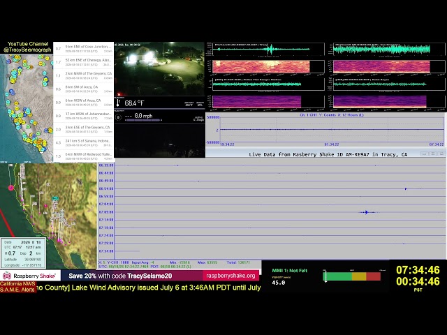 Live Real-Time California Seismograph and earthquake information from Tracy, CA