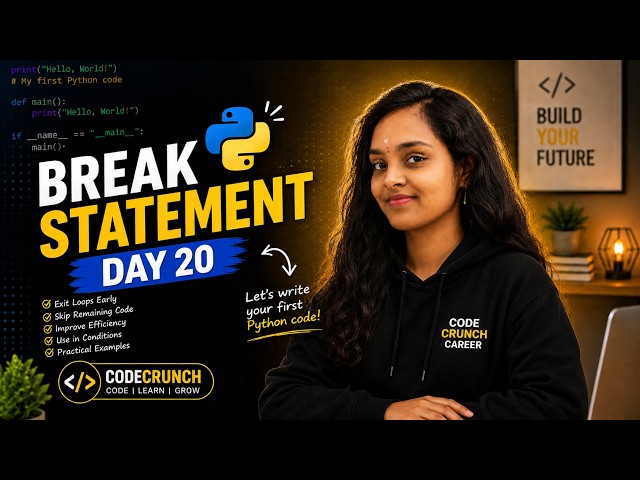 Stop Loops Instantly! Learn the break Statement in Python 🚀| Day 20 | 100 Days | Interview Questions