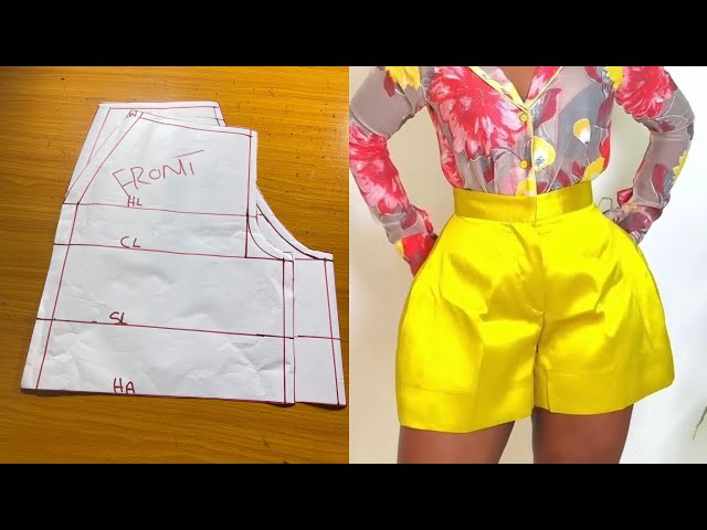 How to Draft and Sew High-Waisted Shorts( inseam pockets and fly zipper )| Step-by-Step Tutorial