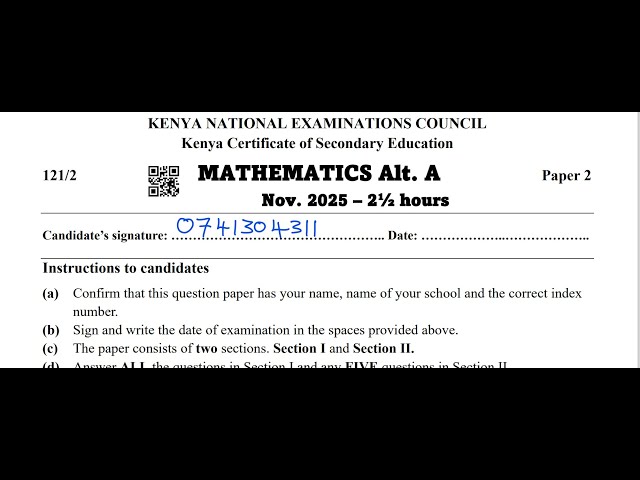 QTN 9 KCSE 2025 MATHEMATICS PAPER 2 (GRAPHICAL METHODS)