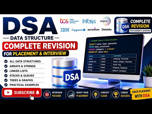 DSA Complete Revision | Data Structures for Placement,Interview Preparation | placement preparation