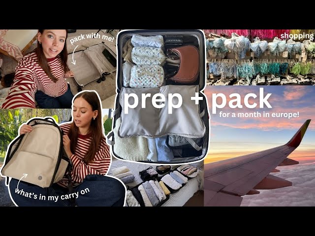 prep & pack with me for a month in europe!! 👙✈️☀️ suitcase + carry on, shopping, travel TBR!
