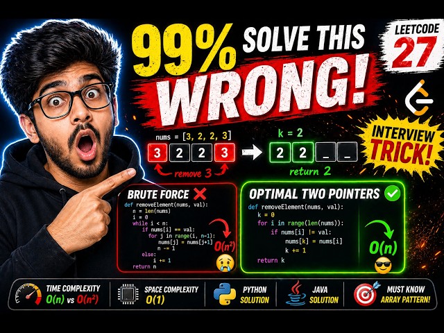 LeetCode 27 Remove Element | Optimal Two Pointer Solution Explained
