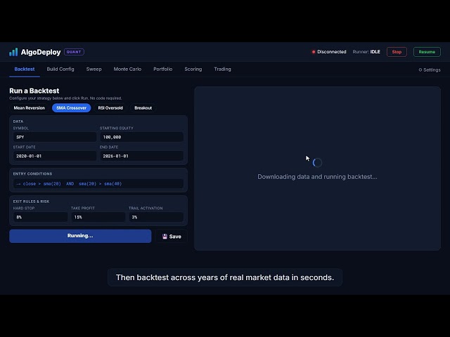 Backtest a Trading Strategy Without Code — AlgoDeploy Demo