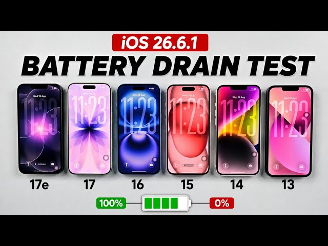 iPhone 17e vs 17 vs 16 vs 15 vs 14 vs  13 - iOS 26.6.1 Battery DRAIN Test