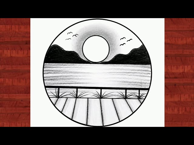 Easy circle scenery drawing | Easy drawing ideas for beginners | How to draw pencil sketch drawing
