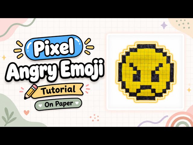 Easy Pixel Angry emoji 😠Drawing on Grid Paper | Step-by-Step Tutorial #pixelart #tutorial #Emojidraw