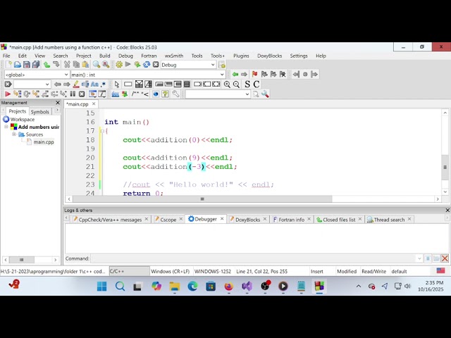 add numbers using a function c++