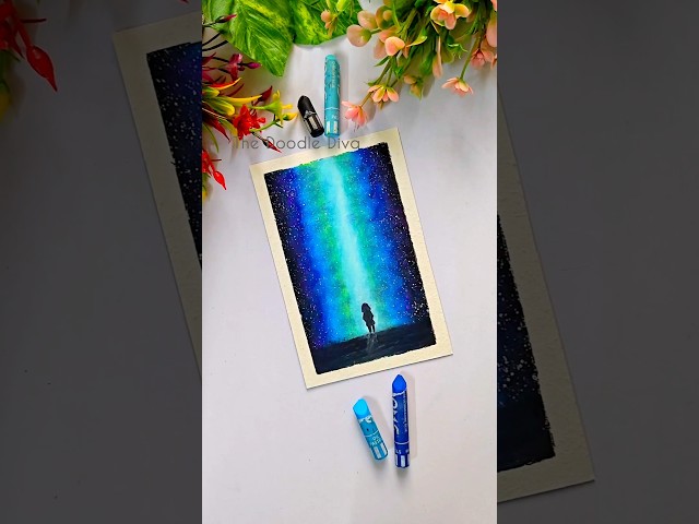 Girl Under the Galaxy 🌌✨ | Easy Oil Pastel Art #shorts