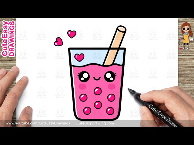 How to Draw a Cute Pink Bubble Tea Glass | Easy Kawaii Boba Drawing for Kids and Toddlers!