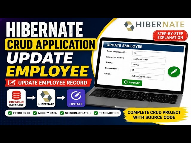 #4 Hibernate CRUD Application | Update Employee Record in Hibernate with Scanner | Java + Oracle