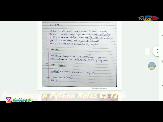 Working With Function In Python Hand Written Notes - Computer Science Class 12th |CS Free 12th Notes