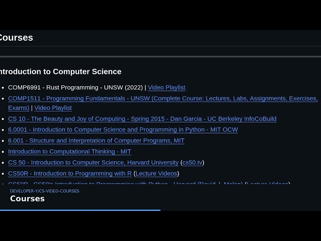 A Curated List of Computer Science Video Courses | Developer-Y/cs-video-courses