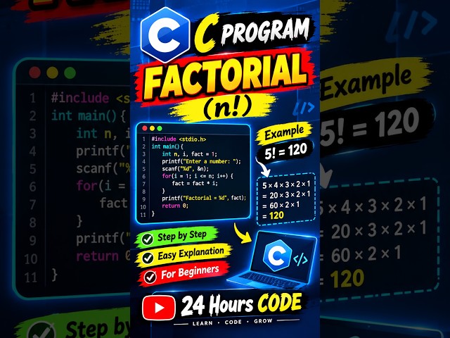 C Program Factorial in C | Factorial Program Using Loop | C Programming for Beginners #Shorts #code