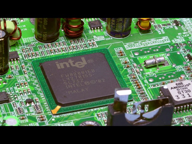 an Intel microprocessor on a printed circuit board