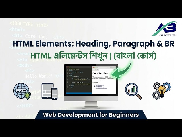 HTML Class 04: HTML Elements - Heading, Paragraph & BR | সম্পূর্ণ বাংলা কোর্স