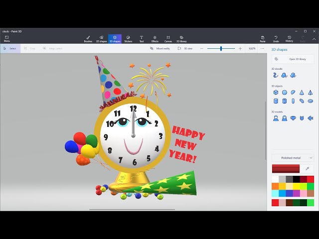 Animated GIF Golden Clock in Paint 3D