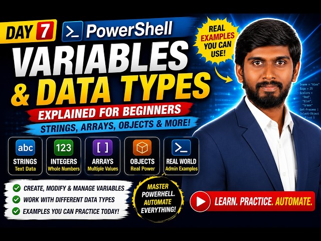 PowerShell Variables and Data Types Explained | Day 7 | Strings, Arrays & Objects for Beginners