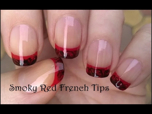 Smoky French Nails | Pretty Red Nail Tips With Black Marble Nail Design | DIY