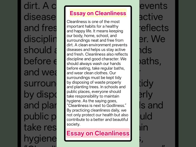 Cleanliness Essay ✨ | Essay on Cleanliness in English 📝 | Importance of Cleanliness 🌍 | Easy Essay