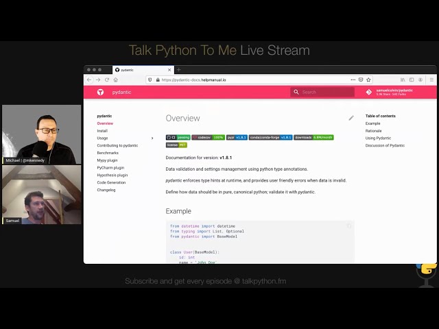 Talk Python + Pydantic - Talk Python to Me Ep.313