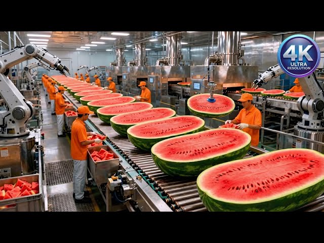 Inside a Modern Watermelon Processing Plant 🍉 From Whole Melons to Sweet Red Juice