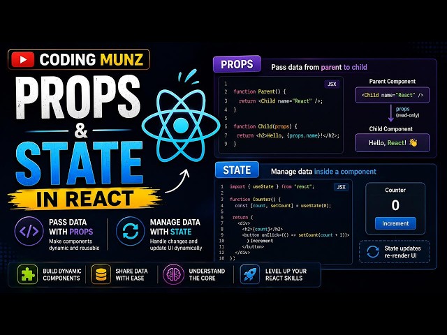 Props and State in React 🔥 Explained for Beginners | React Tutorial