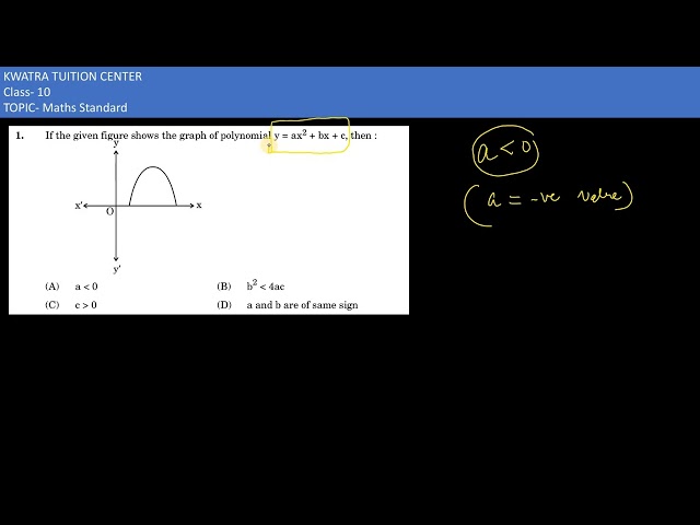 1. If the given figure shows the graph of polynomial y = ax2 + bx + c, then :