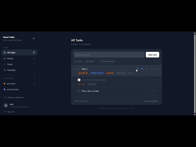 Smart Tasks – Full Stack Task Manager (React, Vercel, PostgreSQL)