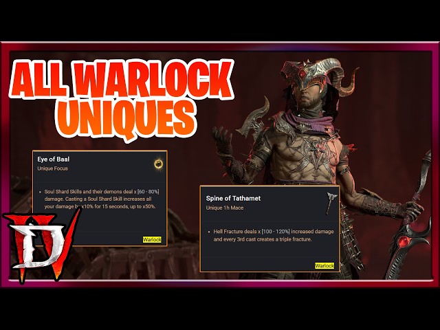 Diablo 4 Lord of Hatred Season 13 Every Warlock Unique Revealed : Warlock Uniques S13