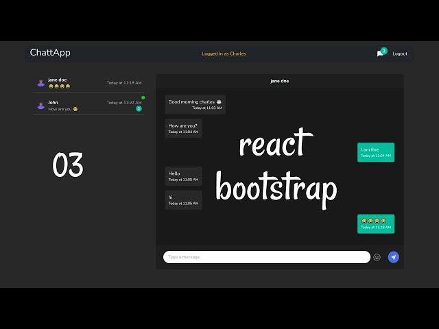 Real-time Chat App - 3 React Bootstrap  |  React, Node.js and Socket.io